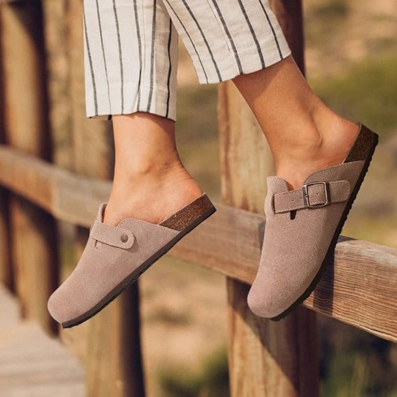 Taupe Suede Slip-On Clog Sandal - Picture 3 of 5